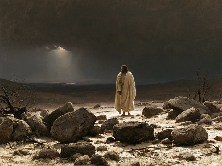 Jesus in the Desert — White in the Solitude of Grey Stones