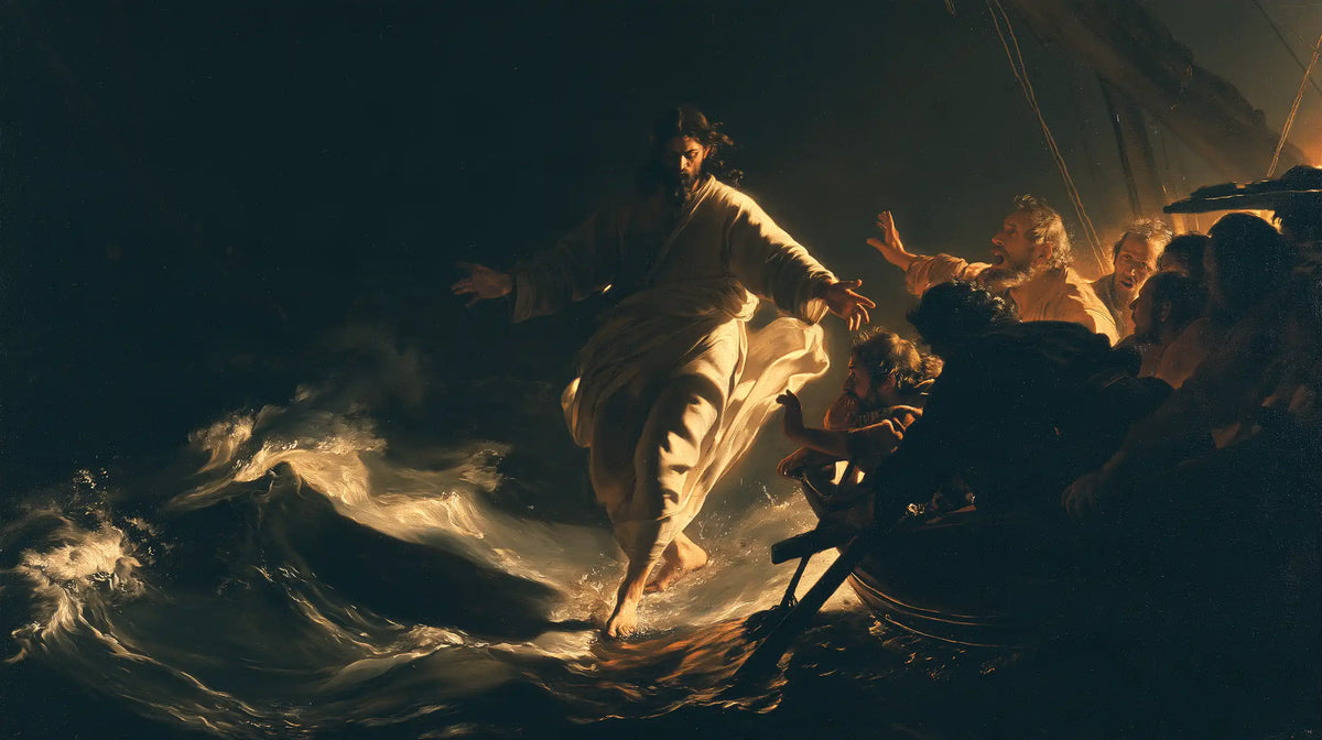 Jesus Walking on Water — The Stride above the Amber Swell