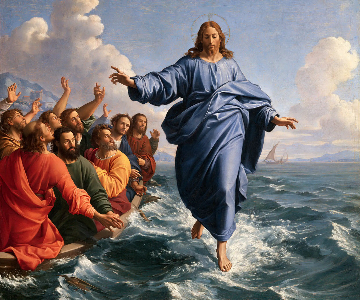 Jesus walking on water in Florentine Renaissance style, landscape Christian artwork no. 4