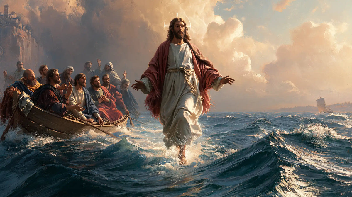Jesus Walking on Water — Crimson above the Sunlit Crests