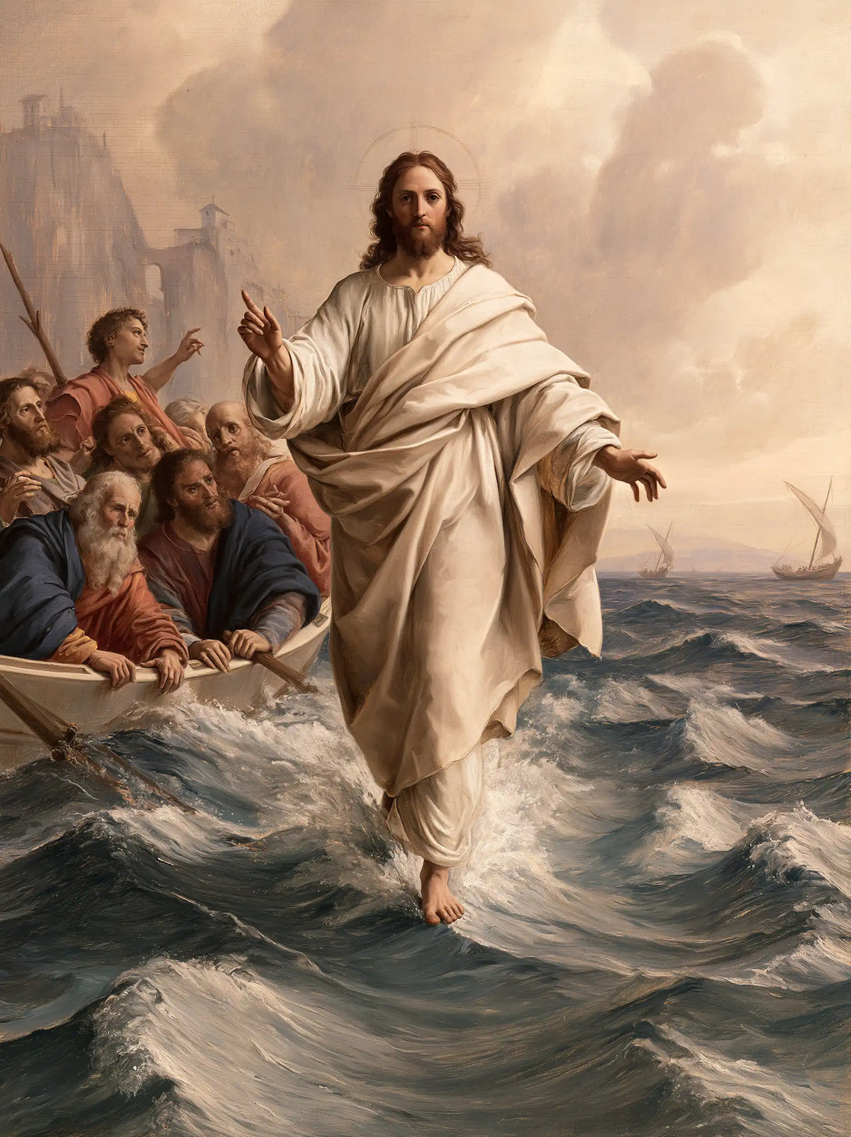 Jesus Walking on Water — Linen in the Softness of Rose Clouds