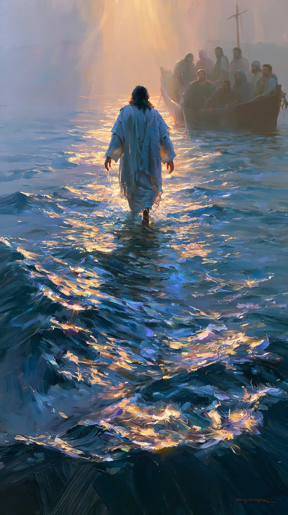 Jesus walking on water in Impressionist style, portrait Christian artwork no. 4