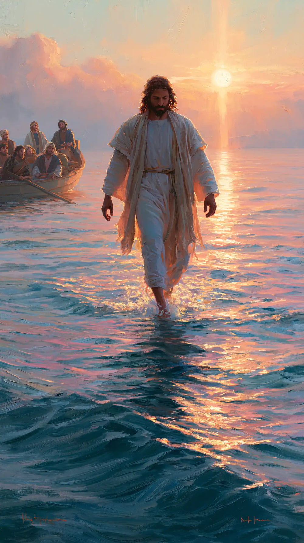 Jesus walking on water in Impressionist style, portrait Christian artwork no. 32