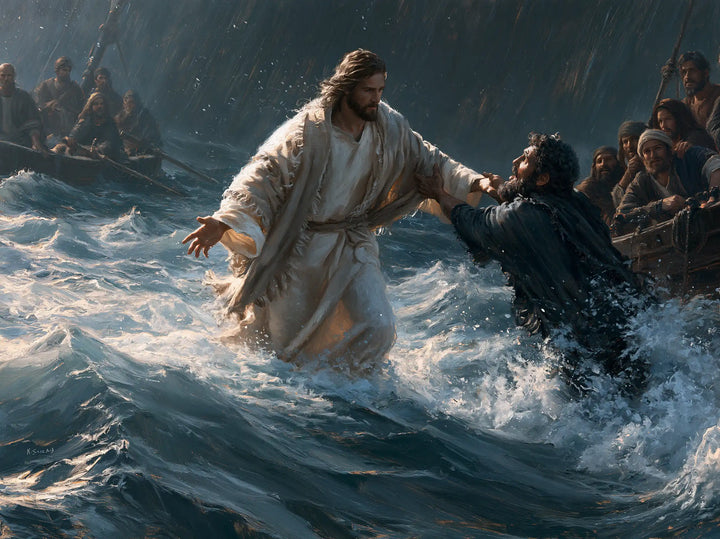 Jesus Walking on Water — Linen Grasped amid the Spray