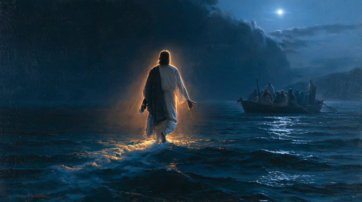 Jesus Walking on Water — The Golden Outline in the Azure Night