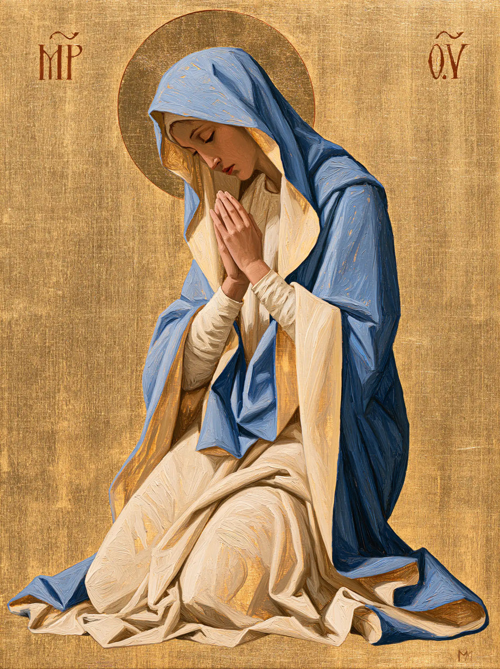 the Virgin Mary in prayer in Contemporary Byzantine style, portrait Christian artwork no. 39