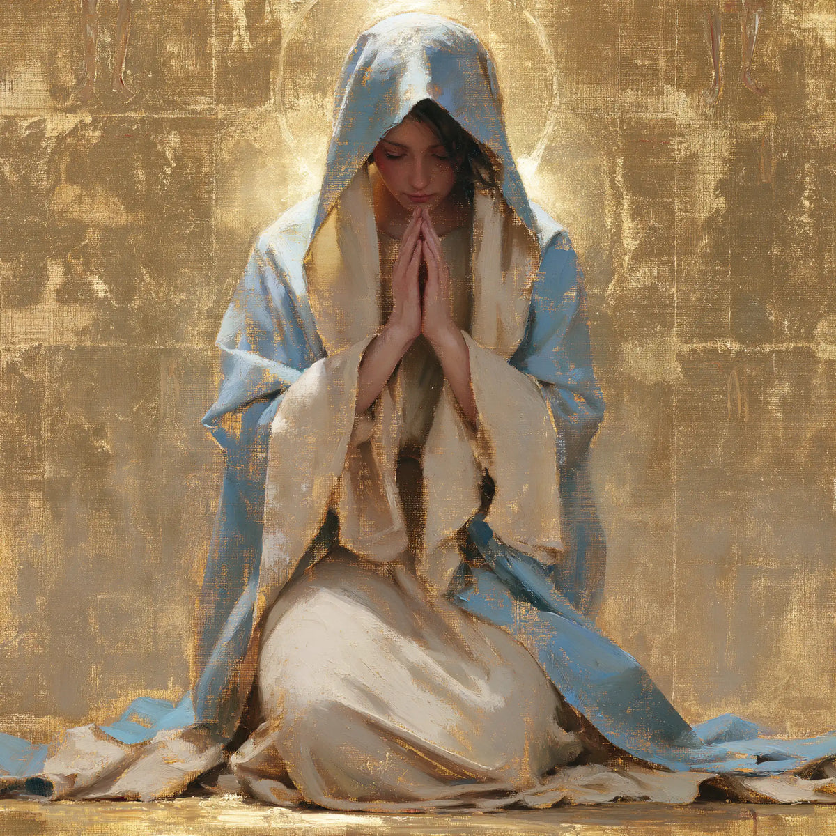 the Virgin Mary in prayer in Contemporary Byzantine style, square Christian artwork no. 3