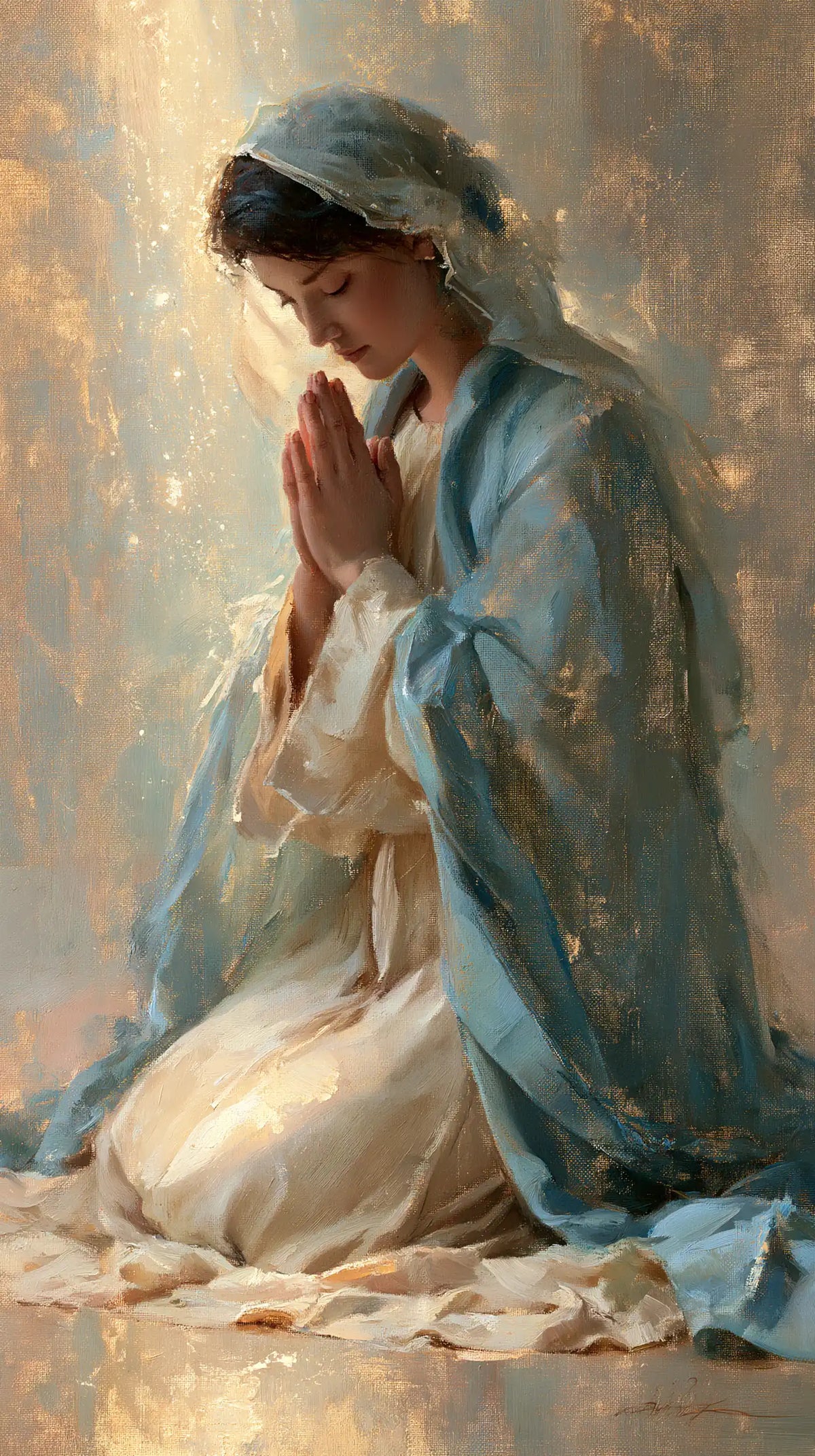 Virgin Mary in Prayer — Contemplation in Tender Blue