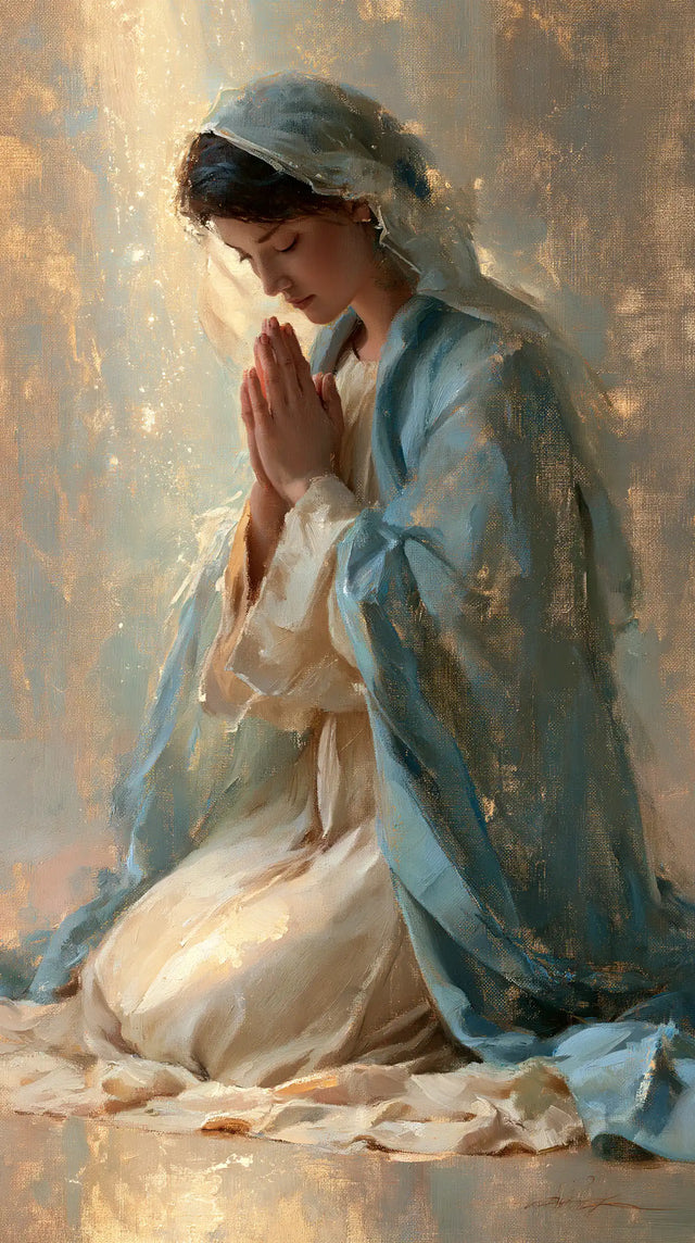 Virgin Mary in Prayer — Contemplation in Tender Blue