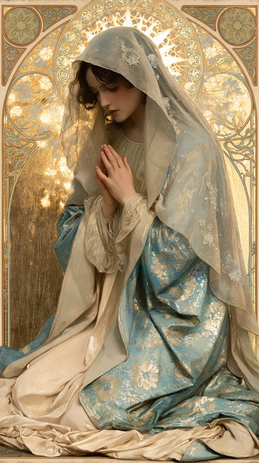 Virgin Mary in Prayer - Sacred Art Nouveau · Portrait n° 4