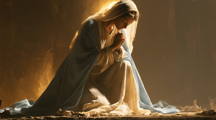 Virgin Mary in Prayer — Silence beneath the Glowing Veil