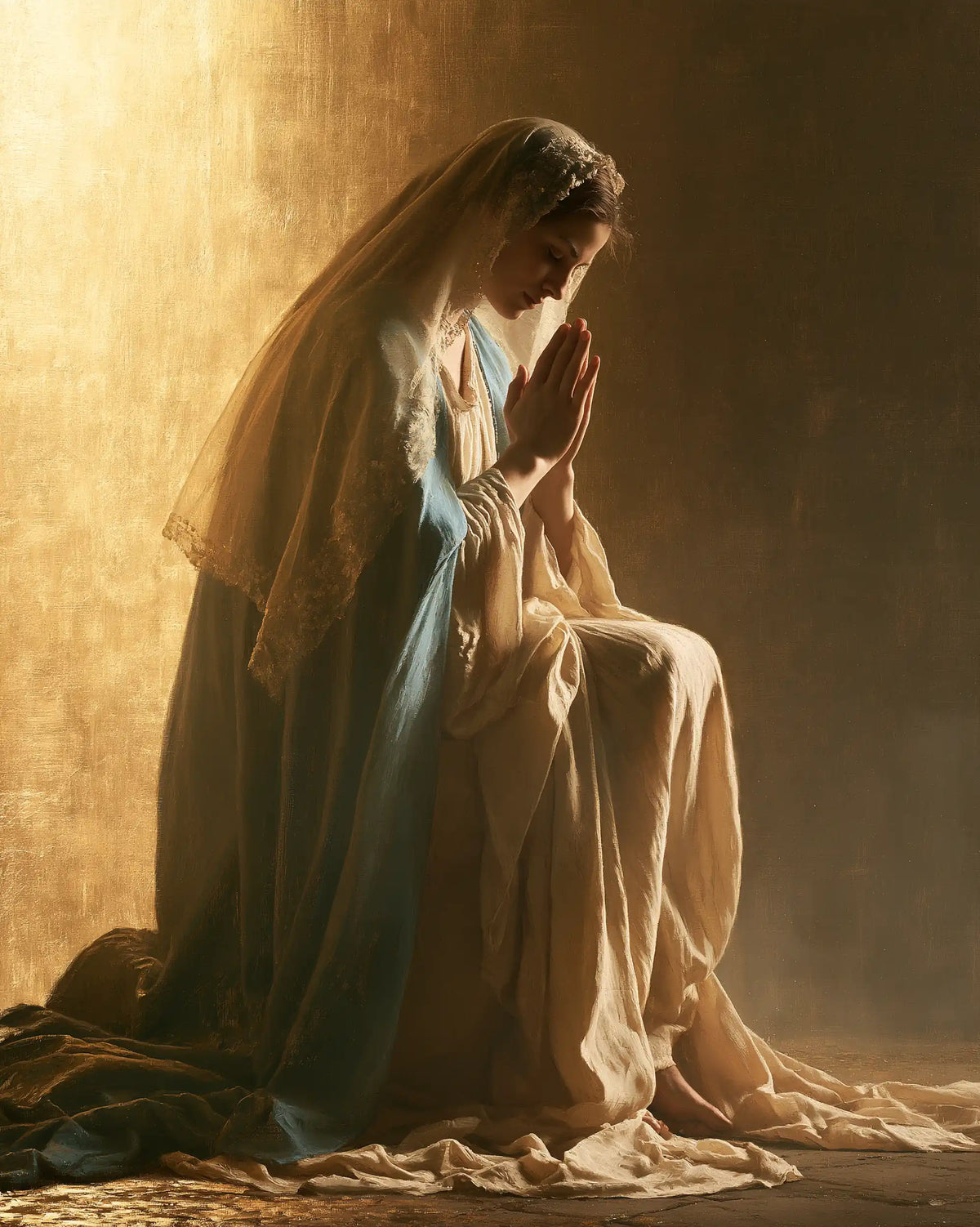 Virgin Mary in Prayer — The Figure at the Threshold of Gold