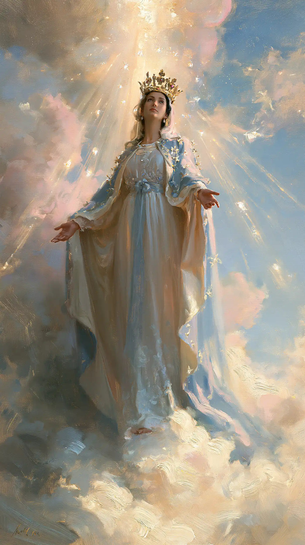 Mary as Queen of Heaven in an impressionist atmosphere in Impressionist style, portrait Christian artwork no. 20