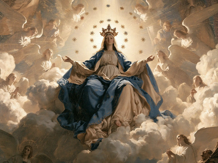 Mary, Queen of Heaven — Palms Offered Beneath the Double Ring of Stars