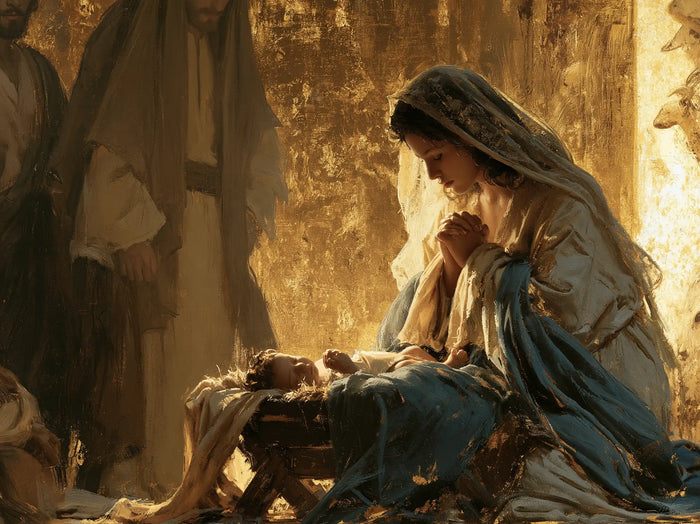The Nativity — The Cradle Beneath Bronze Drapery