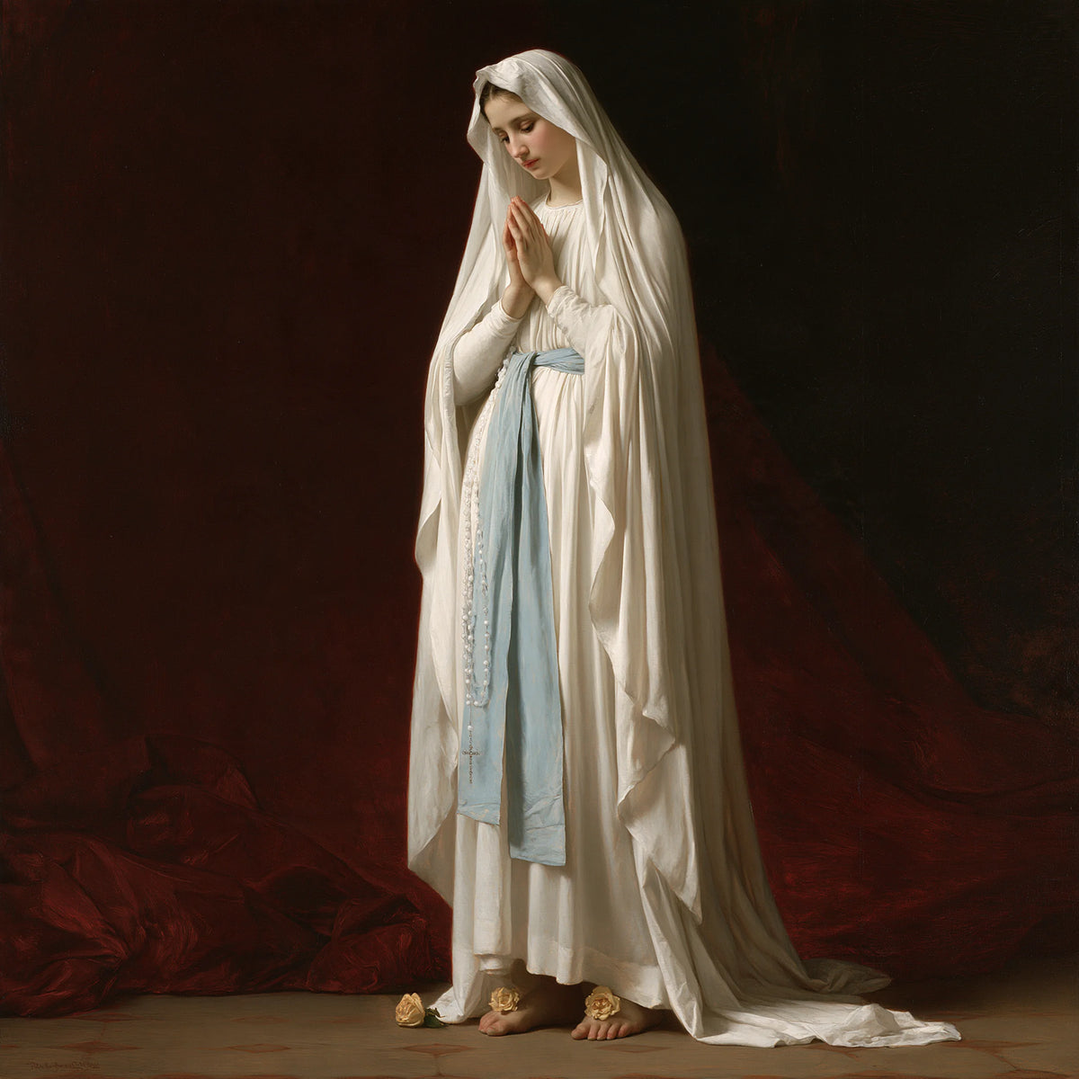 Our Lady of Lourdes – White Mantle in Deep Red