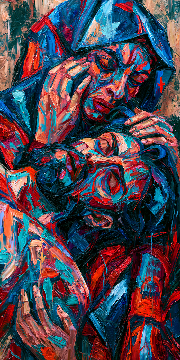 The Pietà — Lamentation in Red and Blue