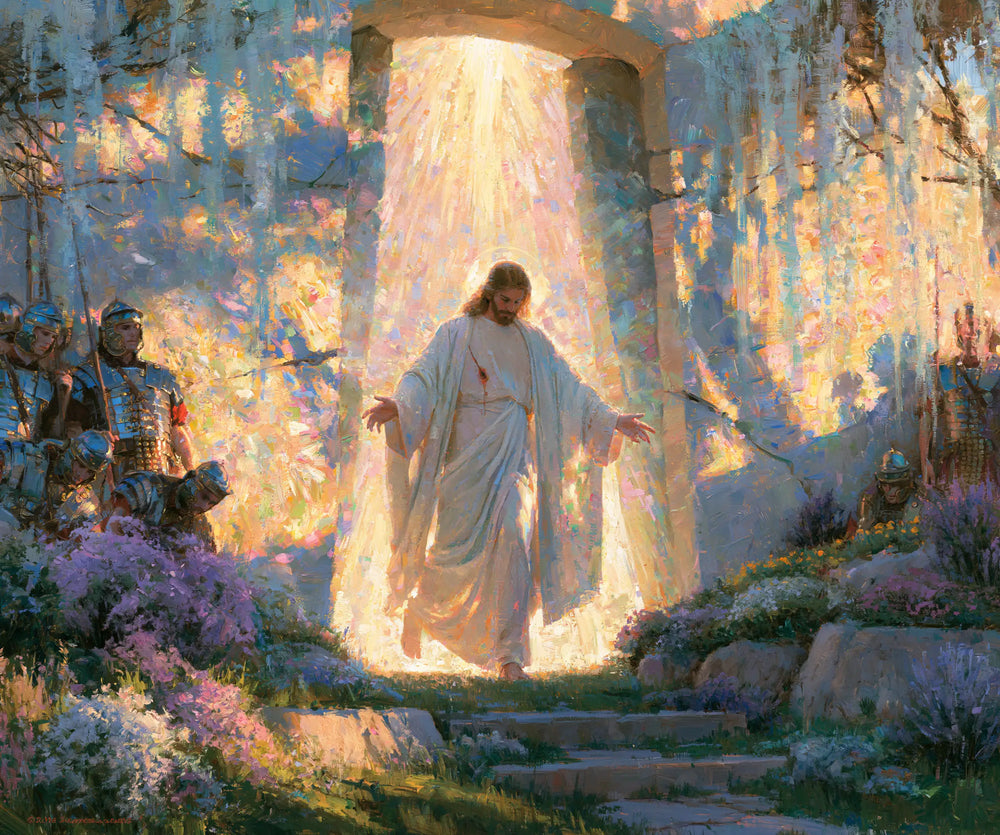Resurrection of Jesus Christ in Impressionist style, landscape Christian artwork no. 4