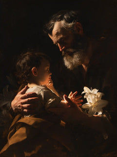 Saint Joseph with the Child Jesus – Caravaggio Tenebrism · Portrait no. 5