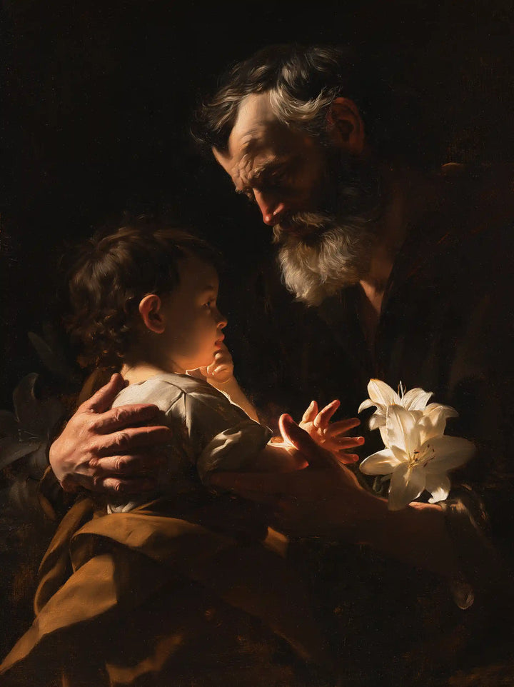 Saint Joseph with the Child Jesus – Caravaggio Tenebrism · Portrait no. 5