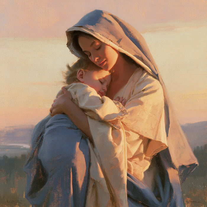 The Virgin and Child — The Embrace in Salmon-Pink Softness