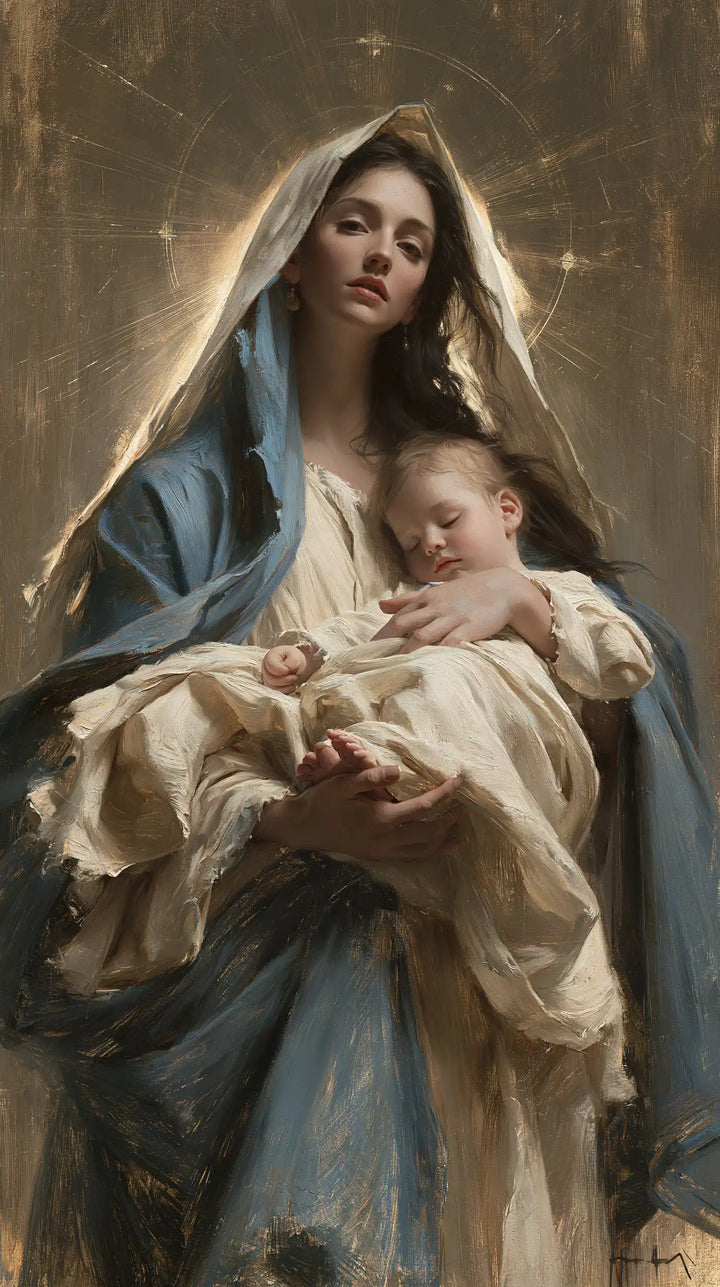 The Virgin and Child — The Cradle Beneath the Golden-Threaded Halo