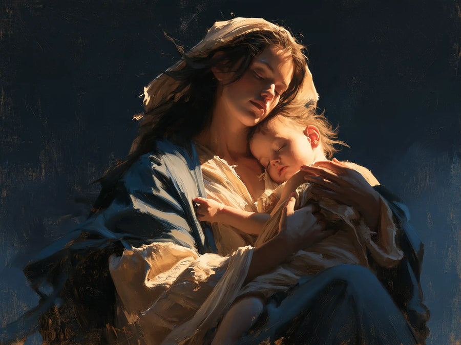 Virgin Mary and Child Jesus - Midnight Blue Chiaroscuro · Landscape n° 5