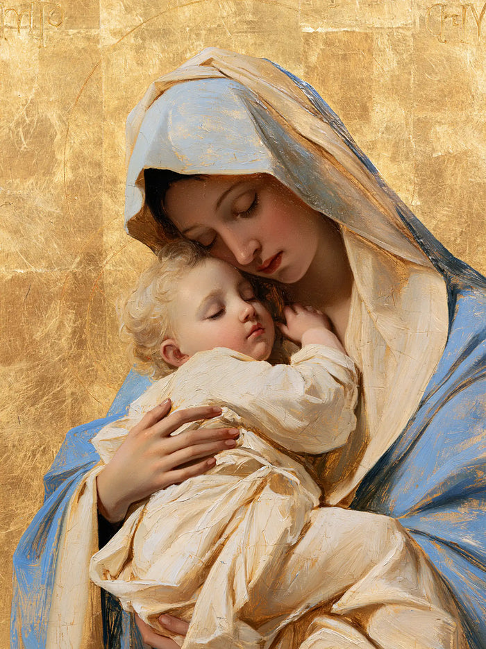 The Virgin and Child — The Little Sleeper Beneath the Porcelain-Blue Veil