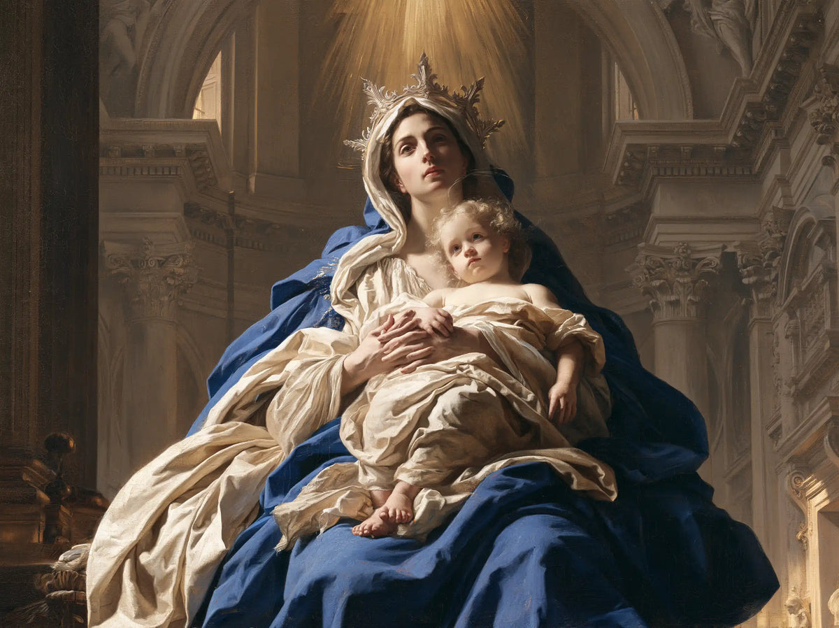 The Virgin and Child — The Crowned Gaze Beneath High Arches