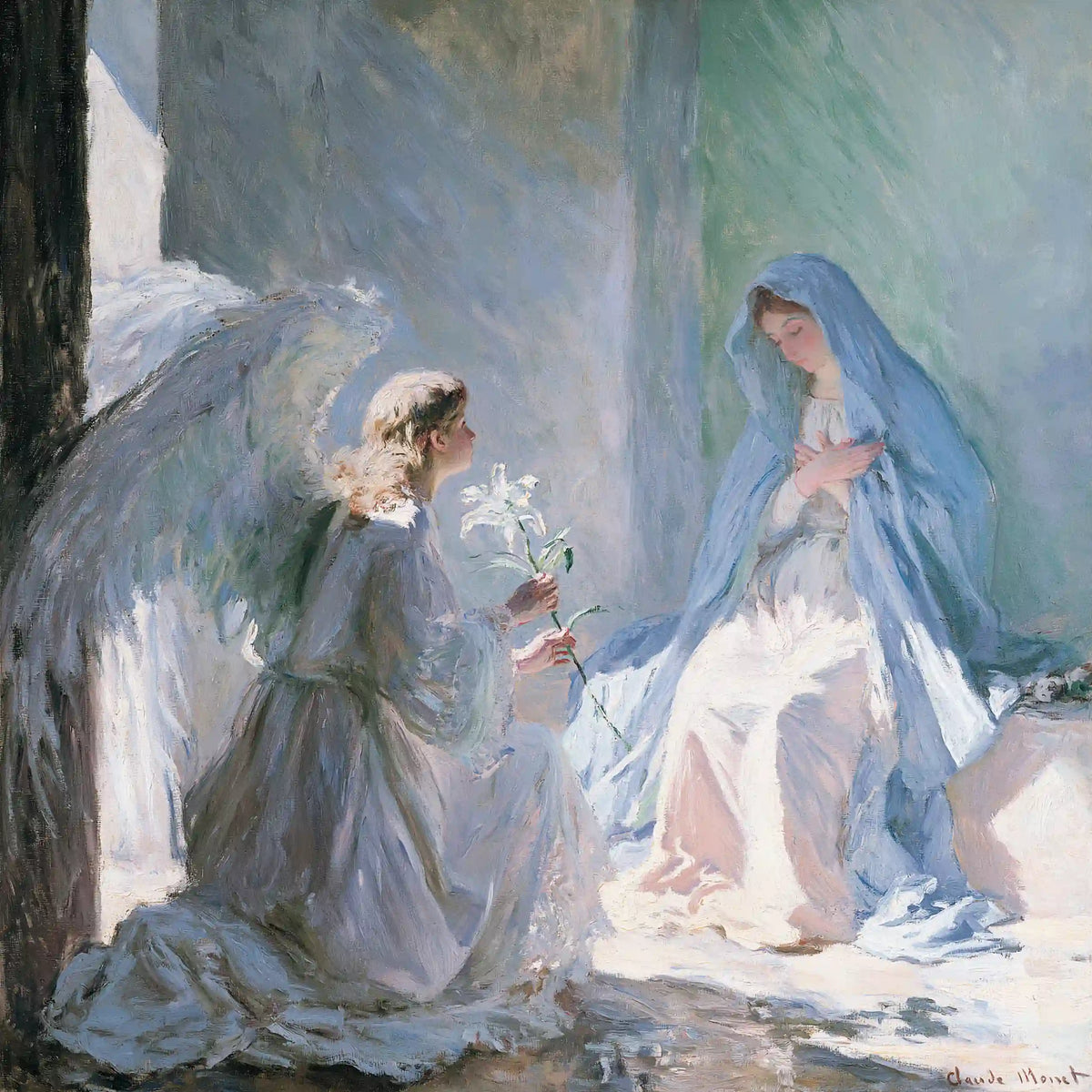 White Lily Annunciation by the Garden Wall – Impressionist Art · Square
