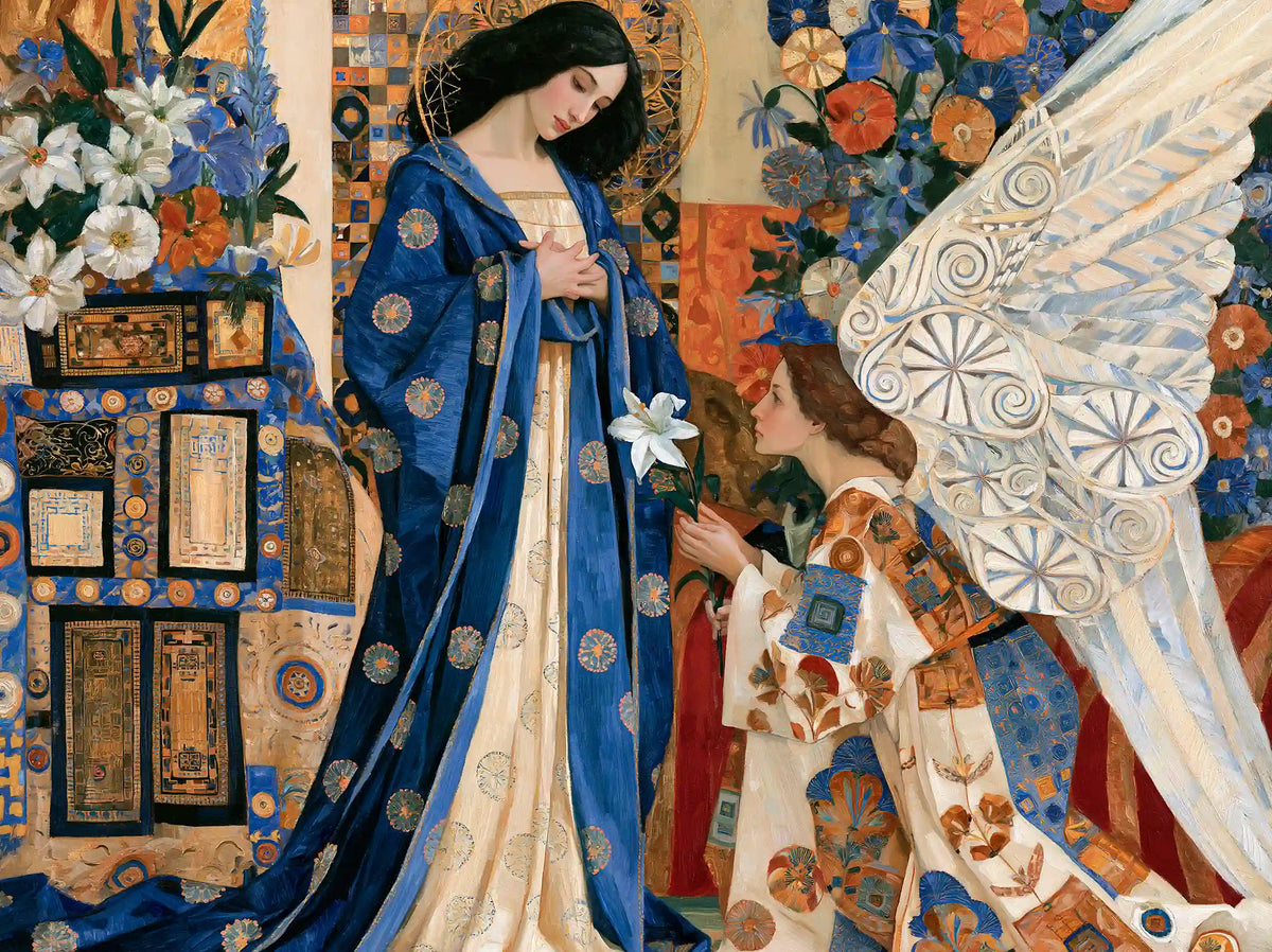 White Lily at the Blue-Gold Threshold – Golden Secession Art · Landscape