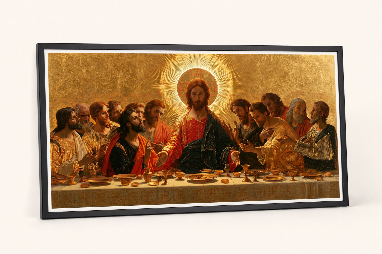 Aynı Son Akşam Yemeği Fine Art baskısı ince siyah klasik çerçevede